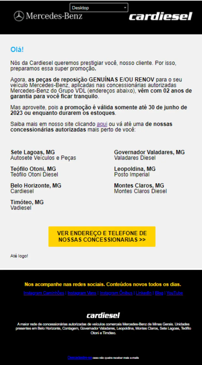 E-mail marketing Cardiesel Mercedes-Benz — Cardiesel | Mercedes-Benz
